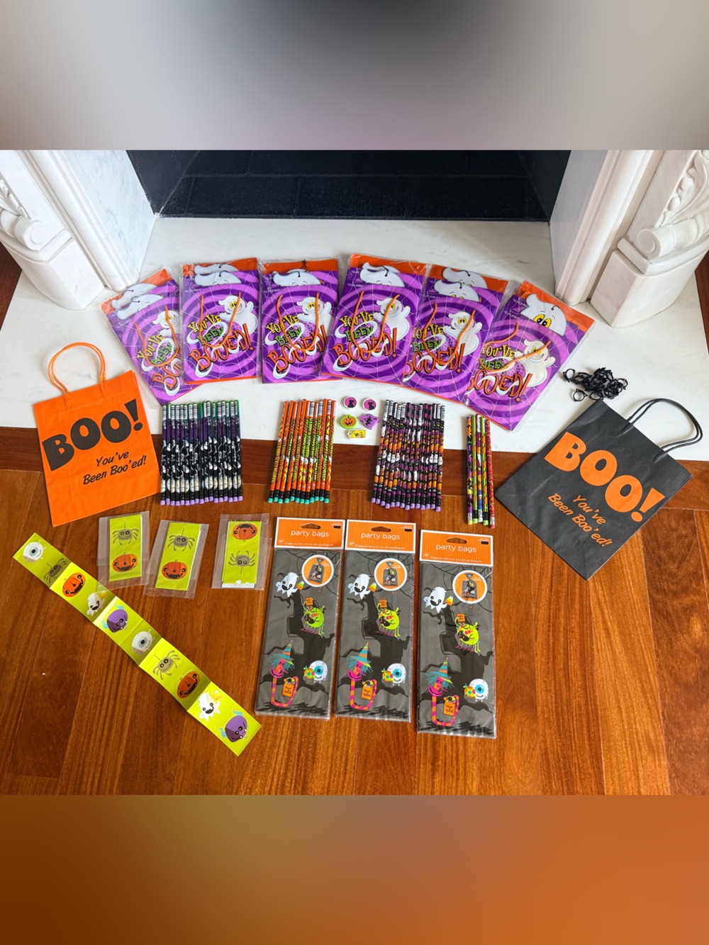 Lot Halloween Party Supplies Gift Treat Bags Pencils Stickers Eraser Bat Rings